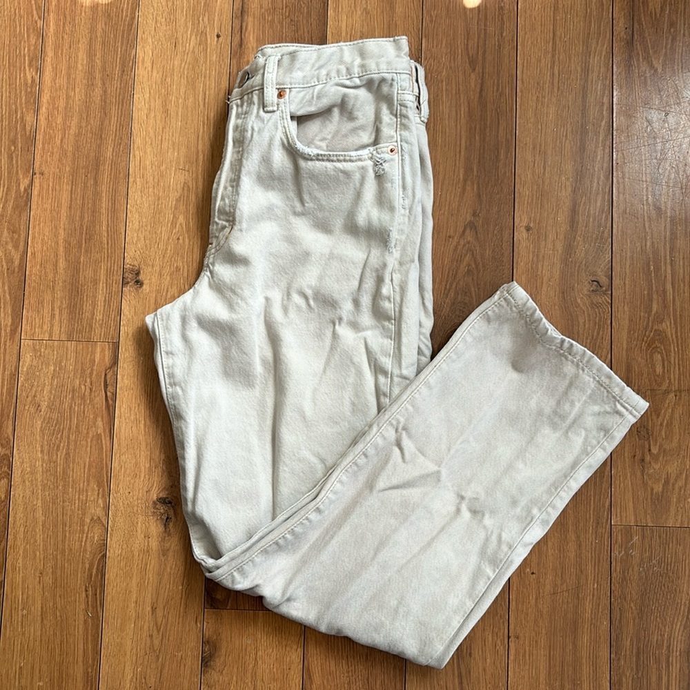 Free People Cream Tan Straight Leg Jeans